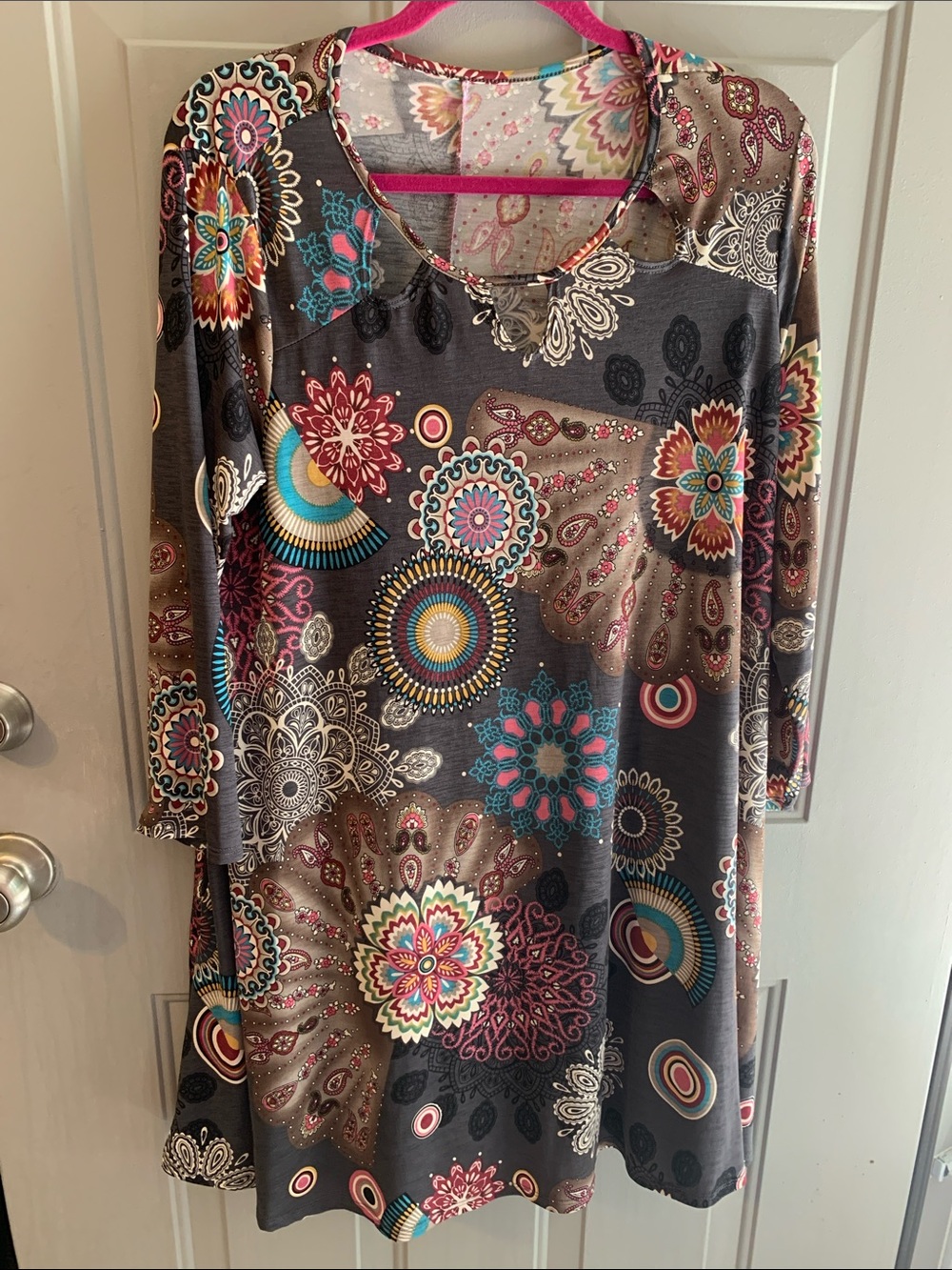 Paisley 60s Multicolor Patterned 1/2 Sleeve Dress Like NEW Sz 1X Hippie Beatnik